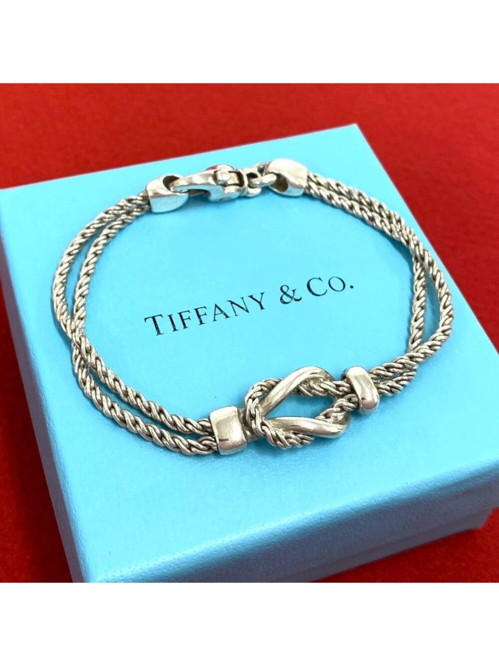 Tiffany & Co Vintage Double Rope Center Knot Bracelet 925 Sterling Silver